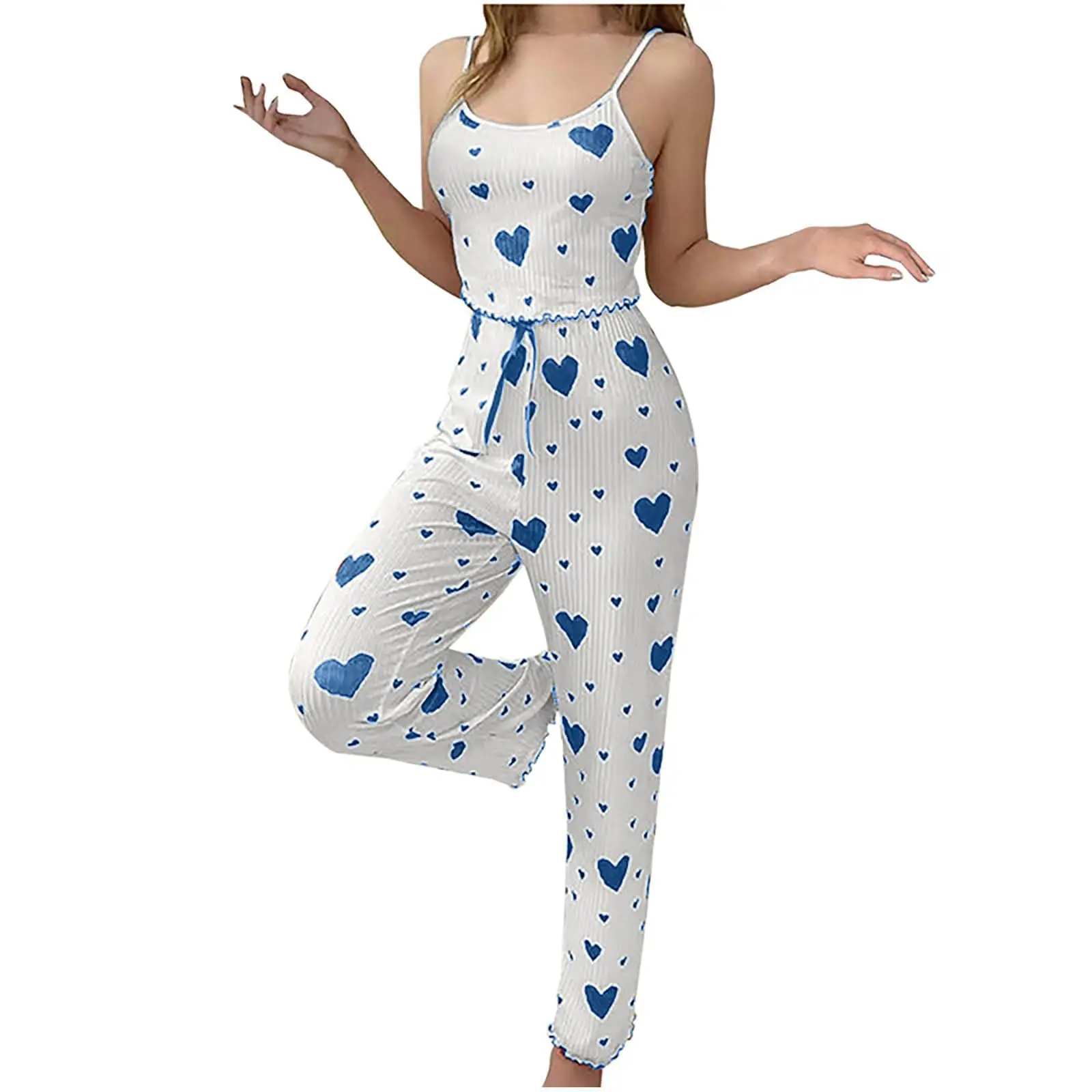 Damespyjama plus size pyjamaset 2-delig kort vest + broek wit ademend zacht casual liefdesprint