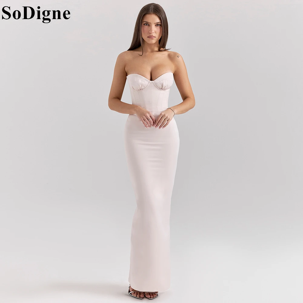 

SoDigne Chic Nude Pink Satin Evening Dresses Mermaid Strapless Lace-up Simple Party Dress 2025 Women Formal Prom Gown Customized