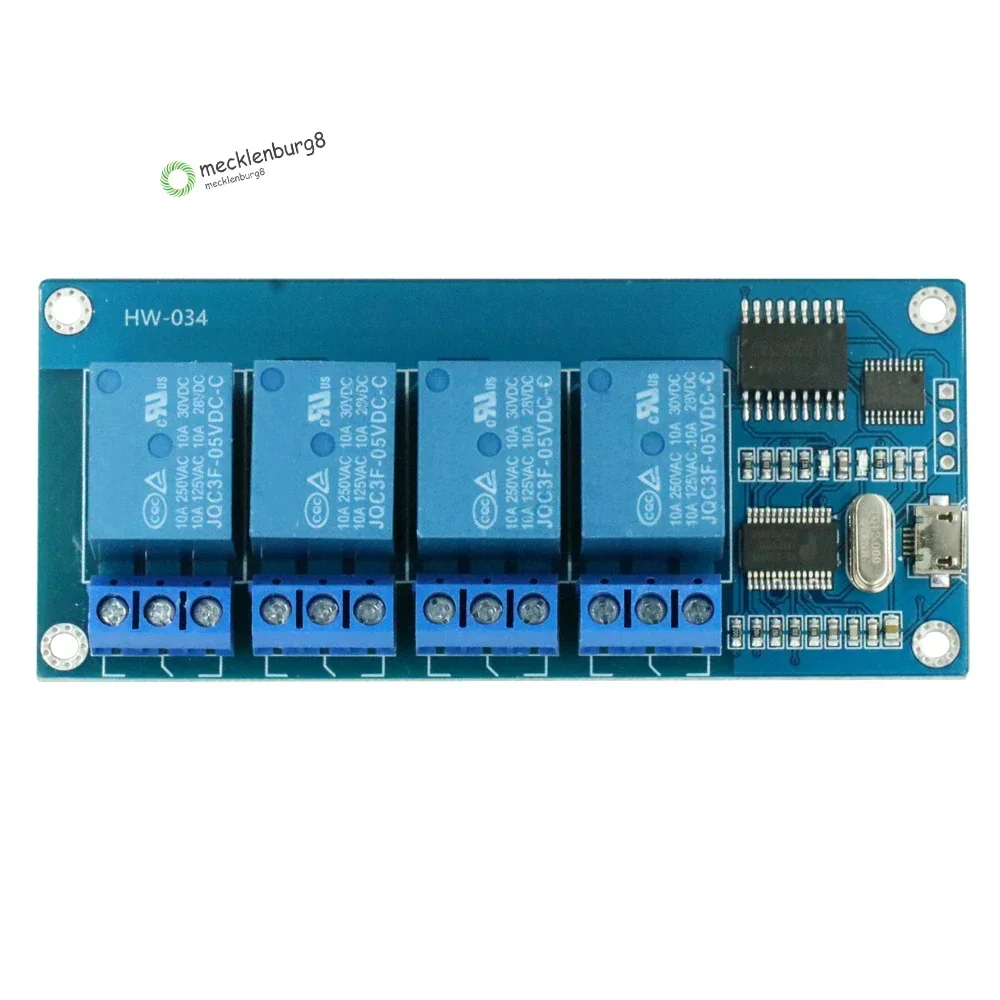 Micro USB Módulo de Relé Gatilho, Porta Serial para Placa Arduino, 5V, 4-Channel