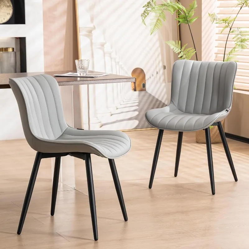 

Dining Chairs Set of 2Upholstered Mid Century Modern Kitchen Chairs Armless Faux Leather Accent Guest Chair with Back Metal Legs