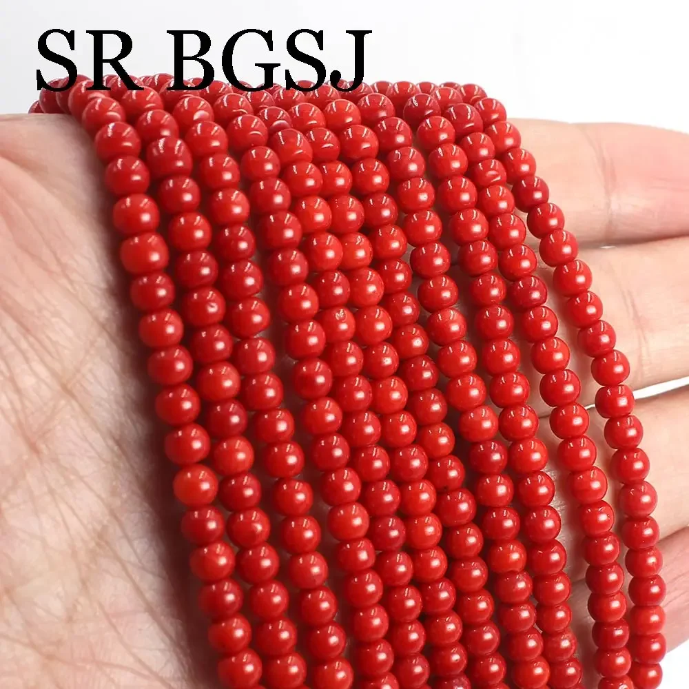 4x5mm 15inch Apple Shape Red Natural Real Sea Bamboo Coral Gems Loose Spacer Beads