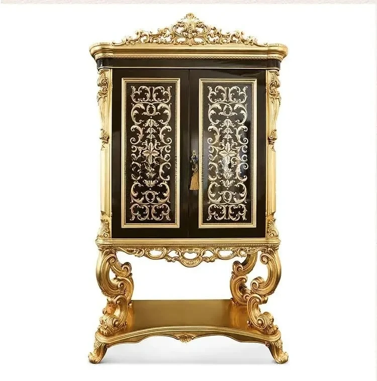 Massivholzschnitzerei Blumen Weinschrank Villa Luxus High-End dekorativer Schrank Wohnzimmer Wand Eingang Spind hoher Kabine
