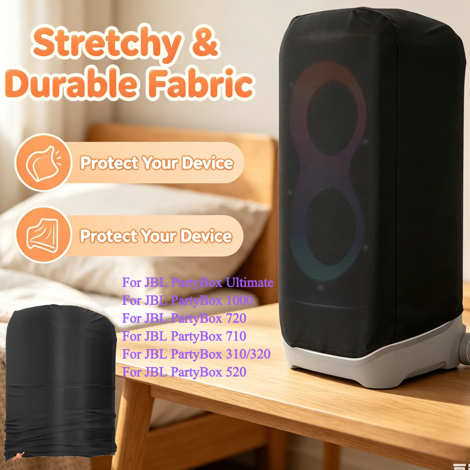 Funda protectora antipolvo para altavoz JBL PartyBox 1000/720/710/520/320/310/Ultimates, funda negra para altavoz, funda protectora de viaje, funda de almacenamiento de Lycra