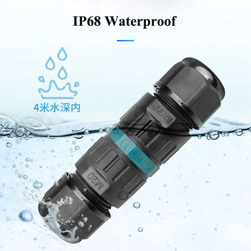 Waterproof Press-type P20 Quick Connector Outdoor IP68 16A 450V 5-12mm 3Pin Electronic Power Cable Connectors for LED Lighting