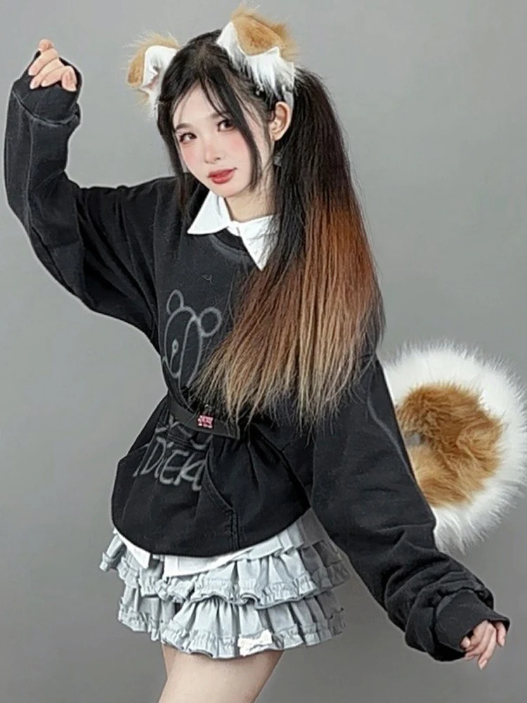 هالوين دور اللعب فروي أنيمي الكلب الأذن عقال ذيل الكرتون كوميك كون تأثيري اكسسوارات أفخم محاكاة آذان الحيوان الذيل