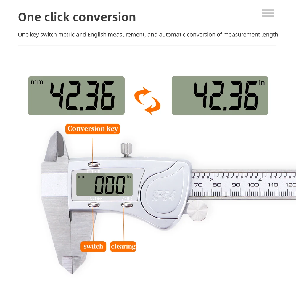 150mm Stainless Steel Digital Vernier Caliper IP54 Waterproof Industrial Service Measuring Tool