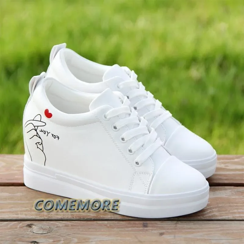 Casual Platform Tennis Female White Shoes Woman\'s Height Increasing Shoes Comfort Spring Autumn Wedges Breathable Women Sneakers