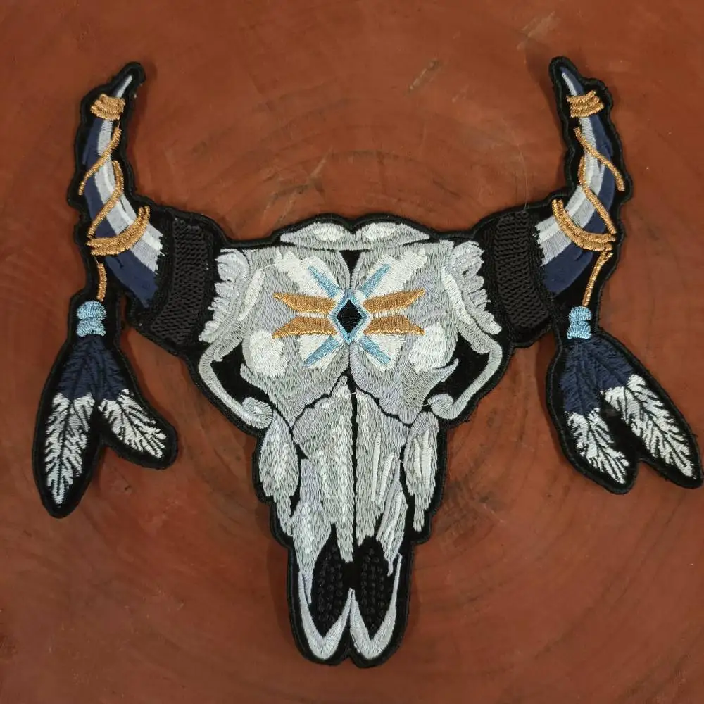 Accessories large embroidery big cow skull patches for clothing OR-3261