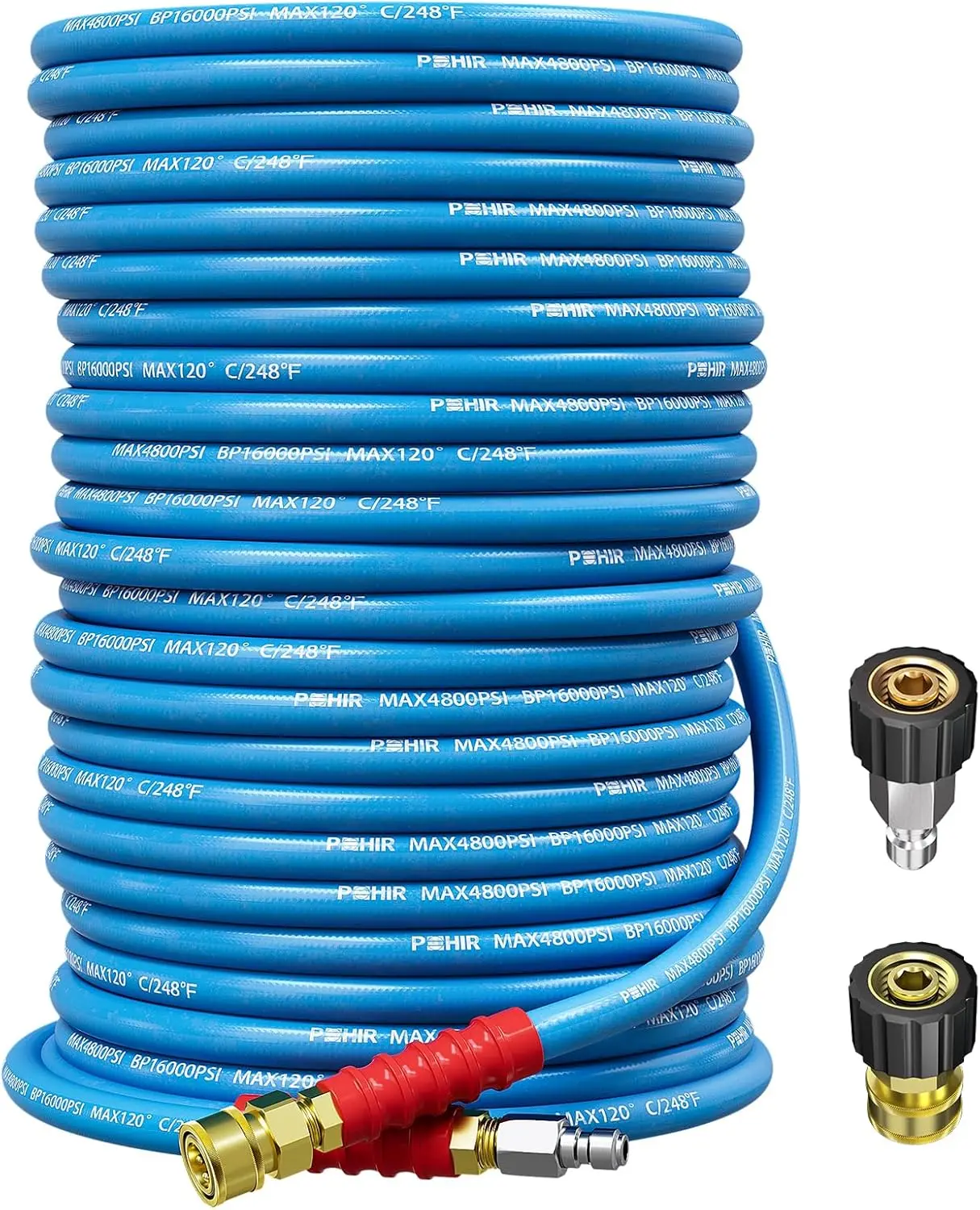 

100ft 3/8" 4800 PSI Pressure Washer Hose, Kink Resistant with Quick Connect Ends for Hot & Cold Water up to 248°F