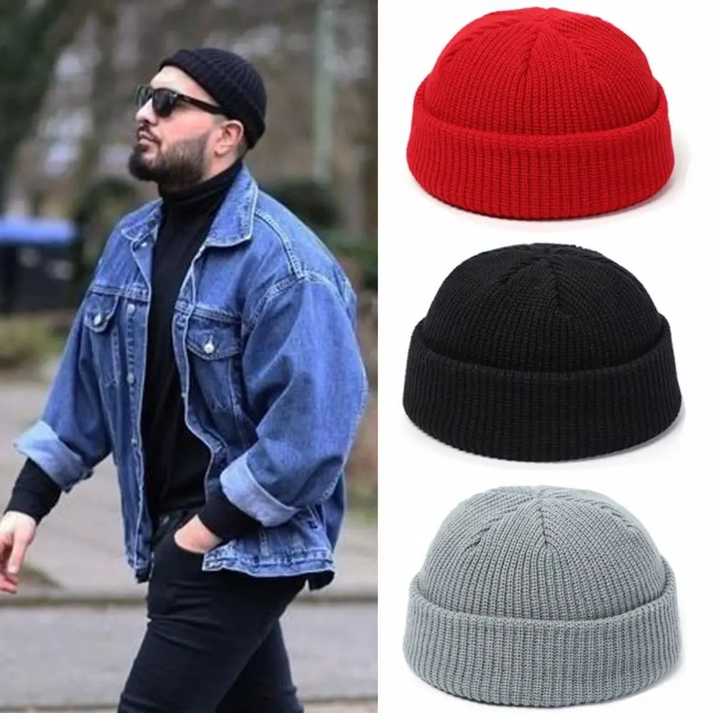 Trendy Korean Style Knitted Hats Flanged Warm Hip Hop Hat Short Melon Cap Autumn and Winter