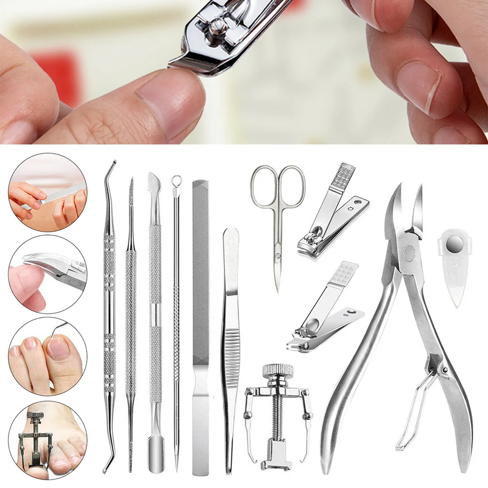 

12Pcs/set Toenail Tools Kit Cuticle Nipper Nail Scissor Dead Skin Remover Ingrown Toenail Removal Professional Pedicure Tools