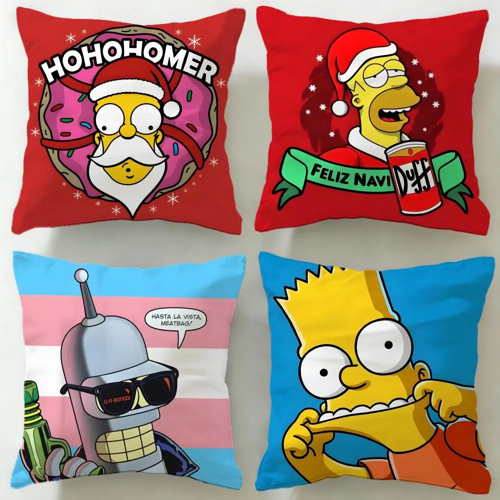 Classic Cartoon The Simpsons Cushion Cover Soft & Easy-Wash Pillow Case – Versatile for Couch, Bed, Travel and Office