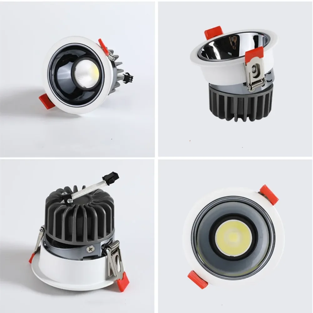 COB-LED-Strahler, blendfrei, 7 W, 12 W, 15 W, dimmbare Helligkeit, 5 %–100 % Einbau-Downlight-Deckenleuchte, AC85–265 V, natürliches Innenlicht