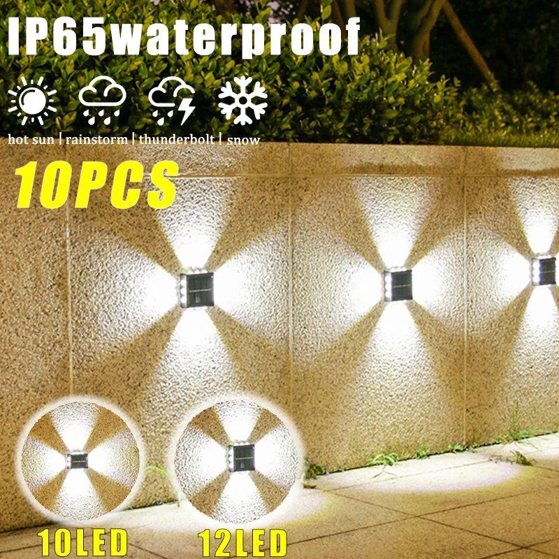 LED Solar Wall Lamp Four Sides Spotlight Outdoor Waterproof Up and Down Luminous Sunlight Light Garden Yard Fence Decor Lamps