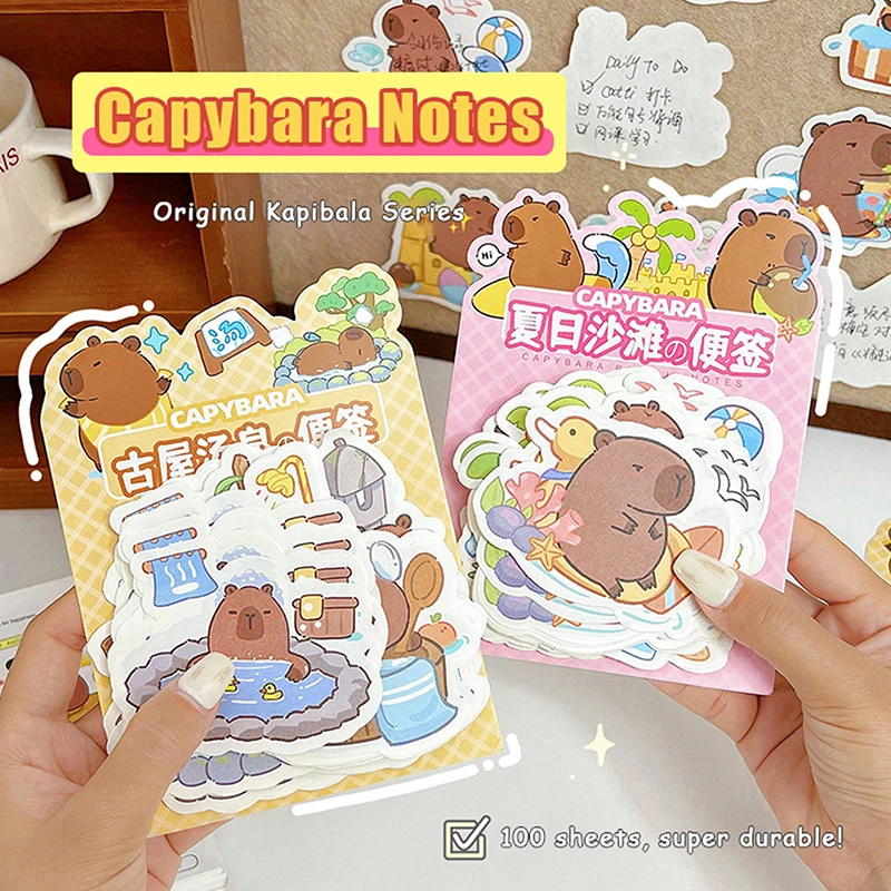 100Sheets Creative Capybara Note Paper Cartoon Cute Notebook Non Sticky Decals Stationery Student Stationery Stickers Scrapbook