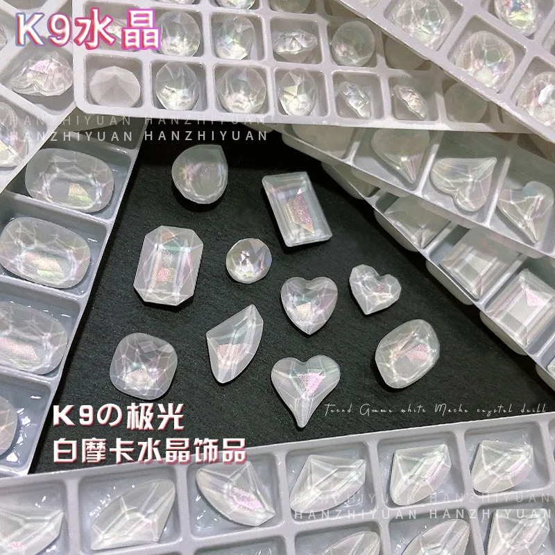 K9 Crystal Diamond pour manucure, Moka White Fluorescent, Twisted Coussins Fat, Square Glass Point, Astronomical Diamond Jewelry, 10Pcs