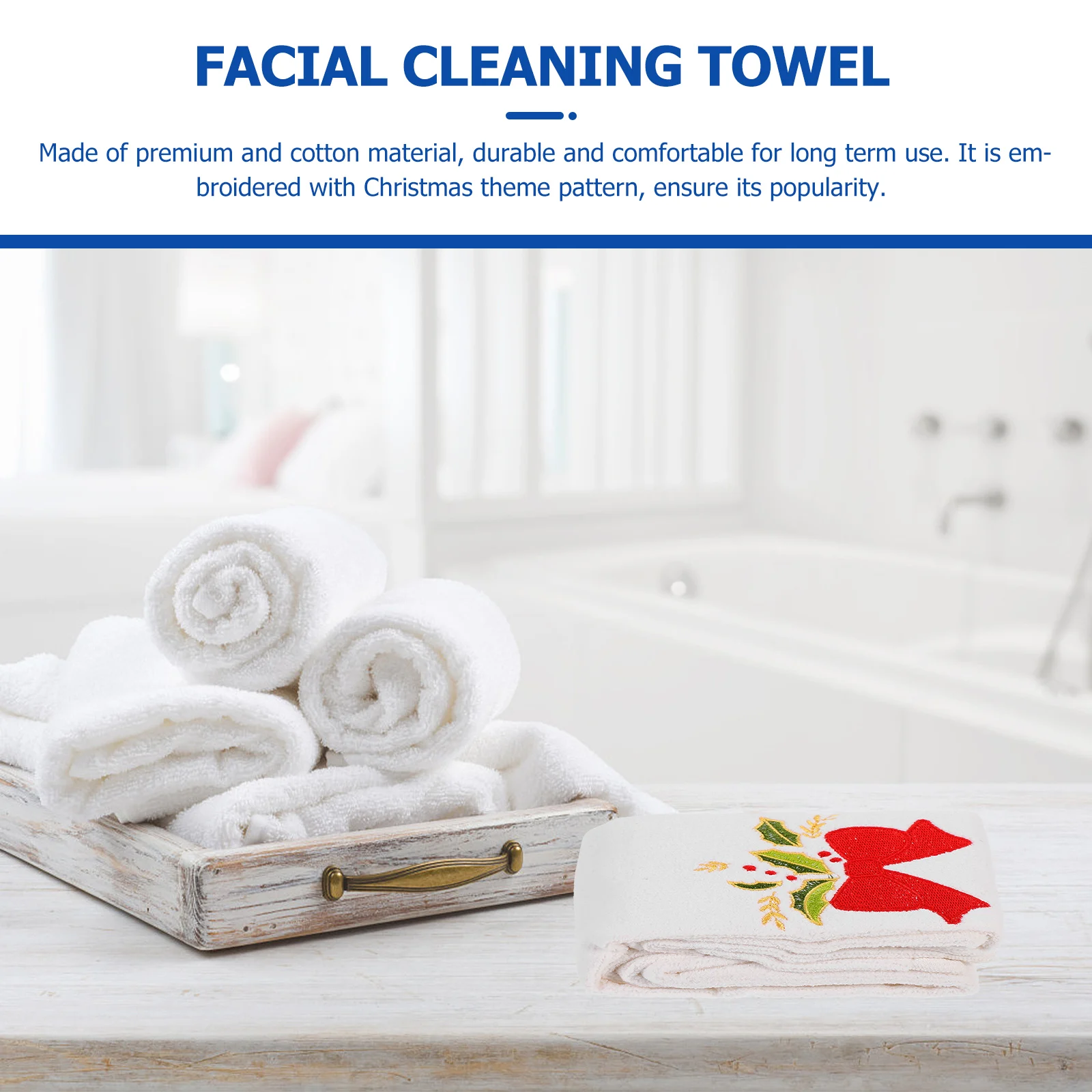 

Embroidered Towel Christmas Hand with Bow Pattern Washcloths for Face Clean Bowknot Towels Merry