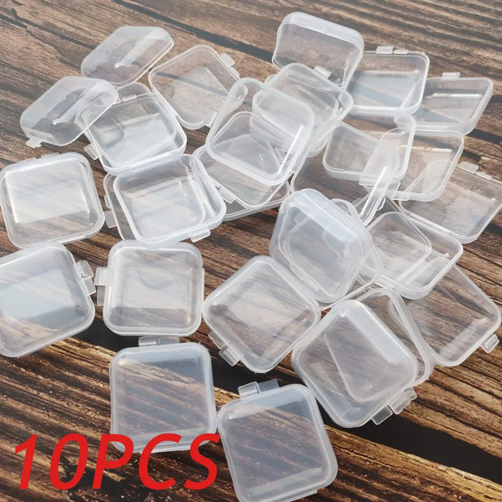 

10Pcs/Lot Mini Square Storage Box Transparent Plastic Flip Cover Small Case Pill Jewels Dustproof Storage Pack Boxes Wholesale