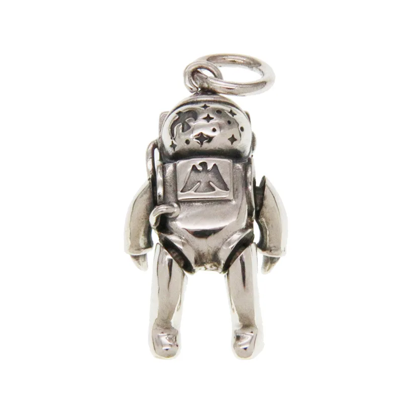 

S925 Sterling Silver astronaut Necklace Pendant female fashion astronaut Silver Pendant robot with rotatable limbs