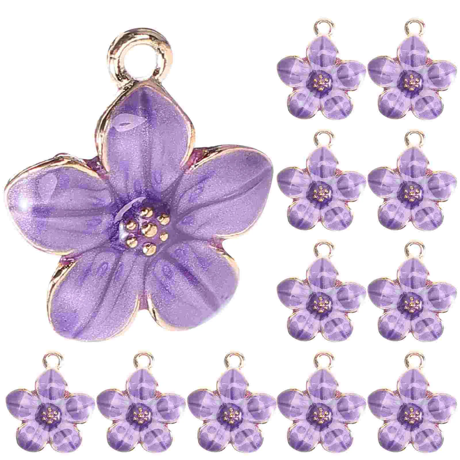 50 Pcs Enamel Charms Pendants Cherry Blossom Decor Flower Ornaments Alloy Compact Necklace