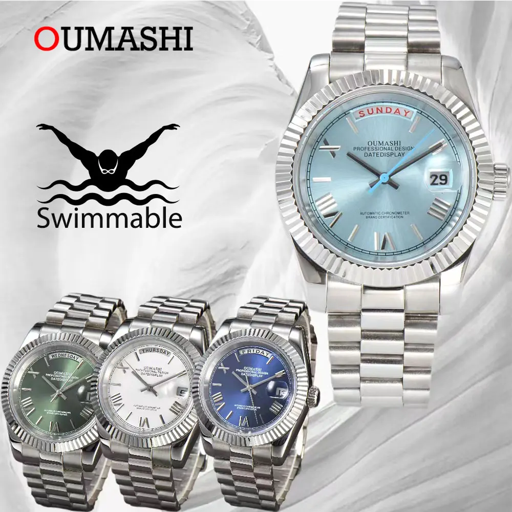 OUMASHI 39mm Men\'s Watch 8285 Movement Luxury Sapphire Glass MIYOTA 8285 Movement Dual Calendar Dial Relogio Masculino