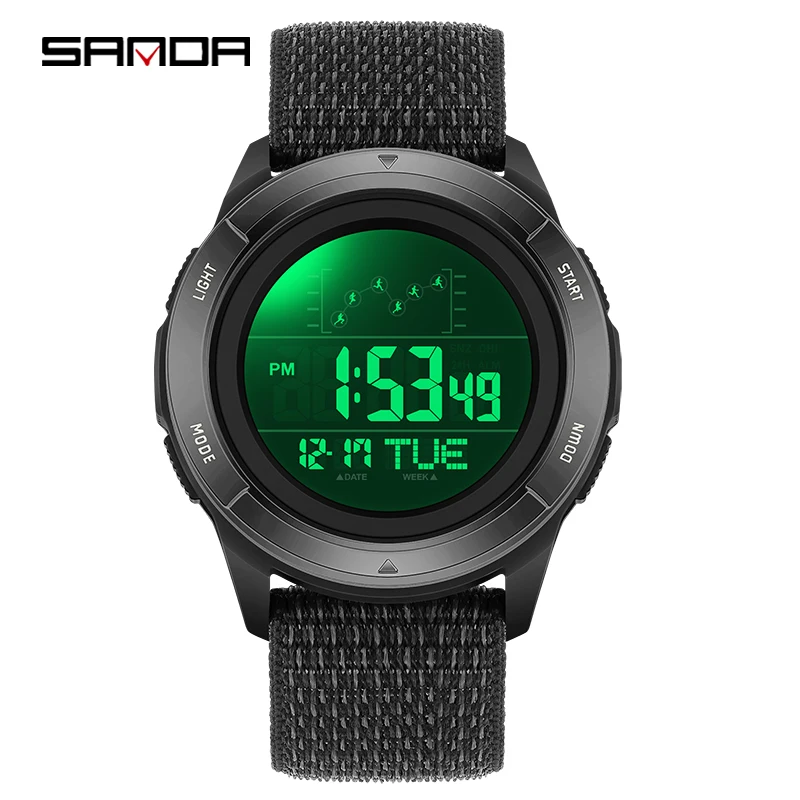 SANDA Electronic Watch Nylon Strap Digital Display Multifunctional Alarm Clock Student Watch Waterproof Military Sports Watch