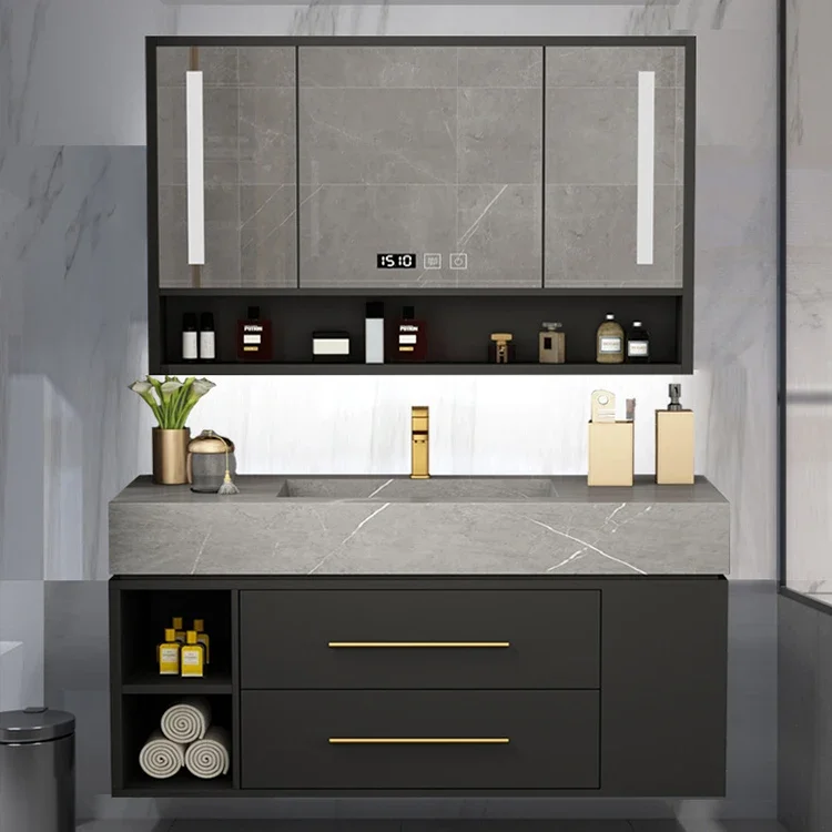 2021 نمط جديد 40 بوصة جدار عائم 1 بالوعة معلقة 2 أدراج أثاث الحمام خزانة الحمام الغرور