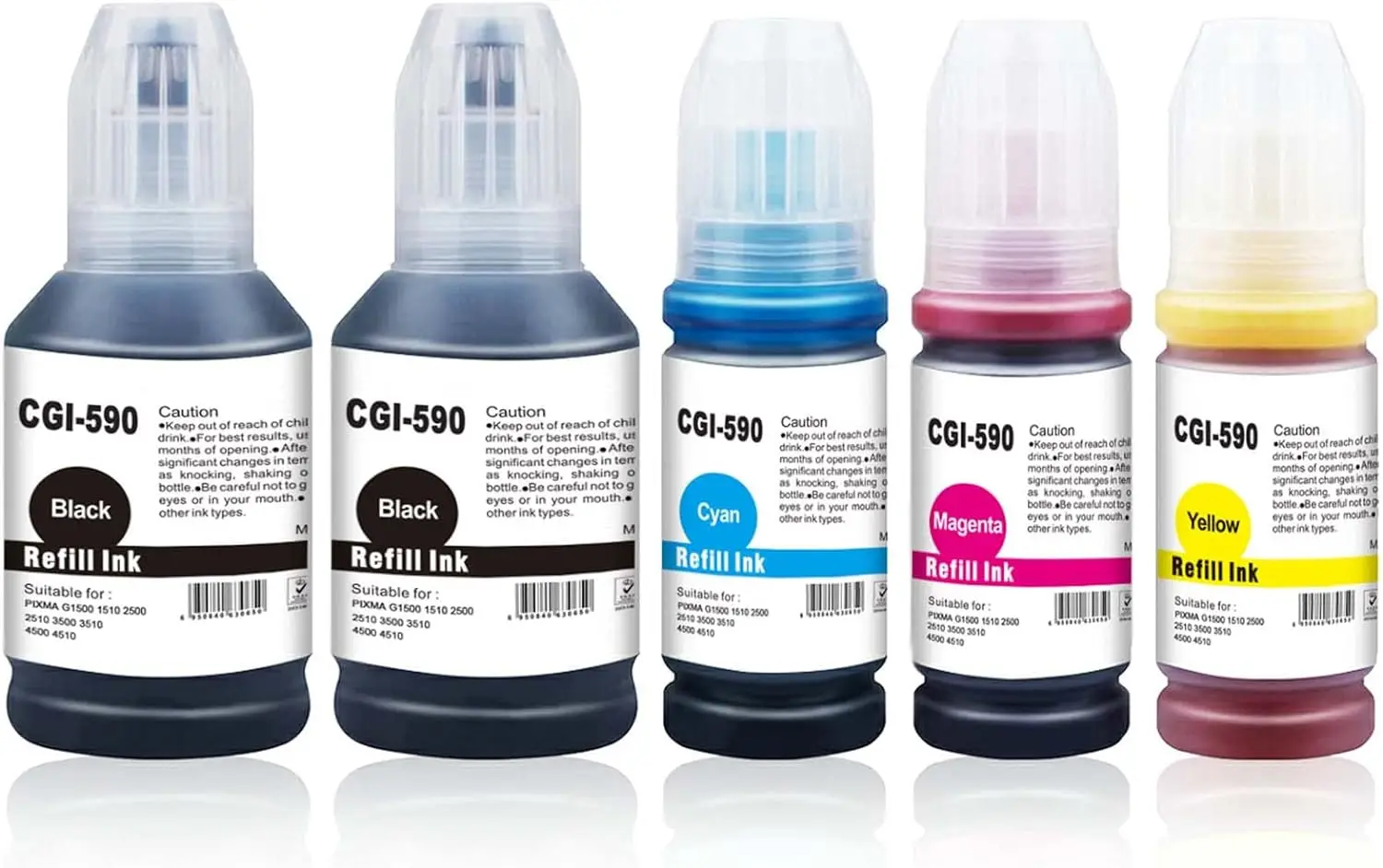 GI-590 Ink Compatible with GI490 GI590 Multipack Ink Bottle for G1400 G1410 G2400  G2410 G3400G3500 G3510 G4500 G1501(5-Pack)