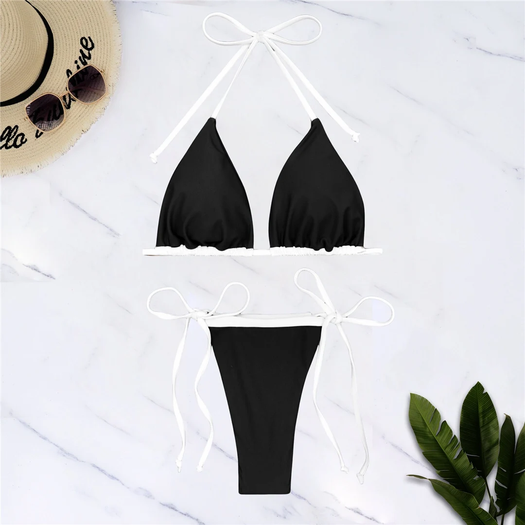 S - XL Sexy Neckholder-Bikini mit hohem Beinausschnitt, Damen-Badeanzug, zweiteiliges Bikini-Set, Badebekleidung, Badeanzug, Schwimmbekleidung V6244 – Detail 6