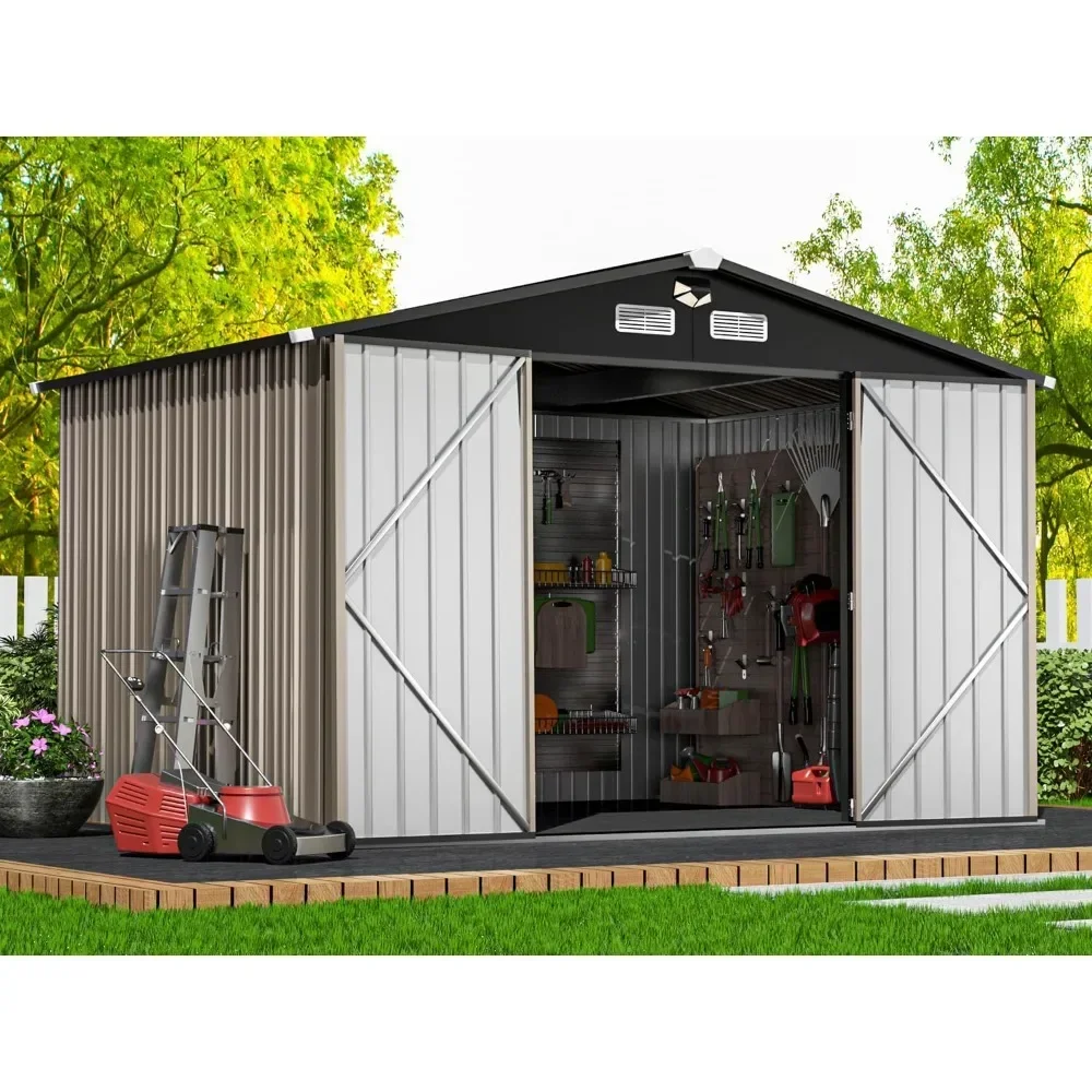 Metal Storage Shed,Outdoor Storage Building,10x8 Large Backyard Sheds with Lockable Doors,Waterproof Outside Storage Sheds