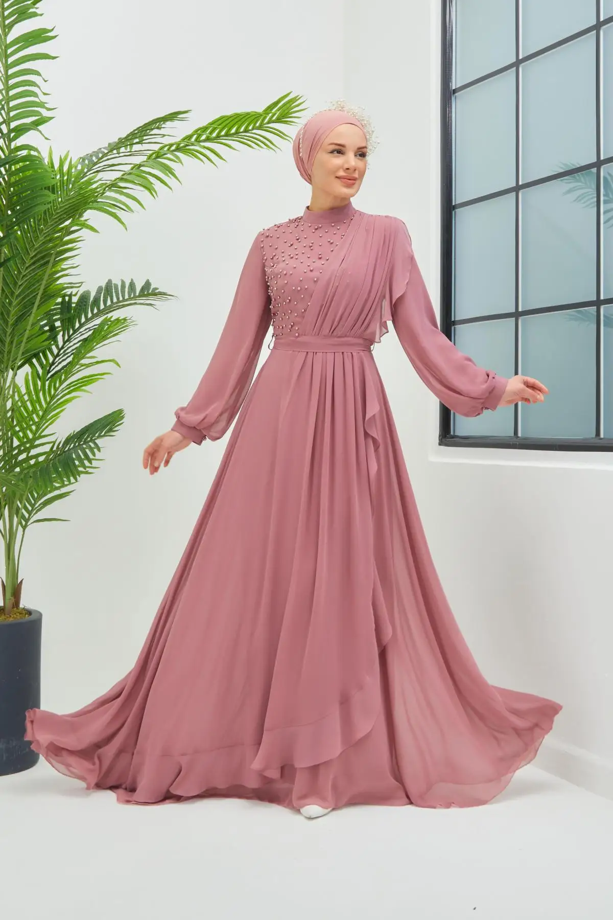 Muslim Fashion Islamic Clothing Evening Dress Women O-neck Long Sleeve Embroidery Print Long Dress