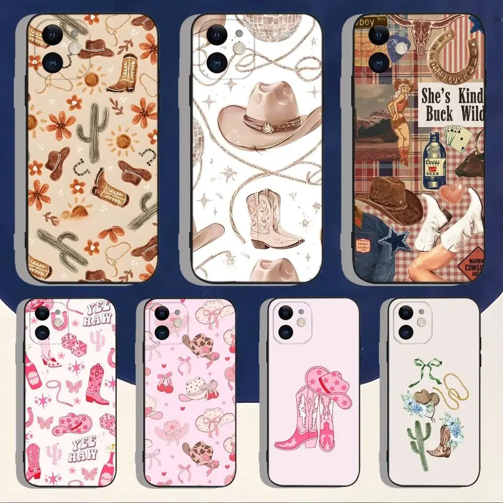 

Western Country Cowgirls Phone Case For iPhone 16,15,14,13,12,11,Pro,Max,Plus,X,XS,XR,SE,8,7,Mini,Soft Silicone Black Case