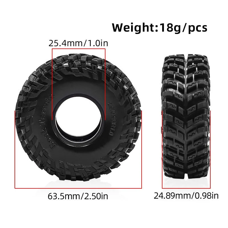 Pneus de 1.0 pouces 64x25mm 1/24 Rc, pièces de voiture pour camion sur chenilles Axial Scx24 FMS Ascent-18 1/18 Trx4m