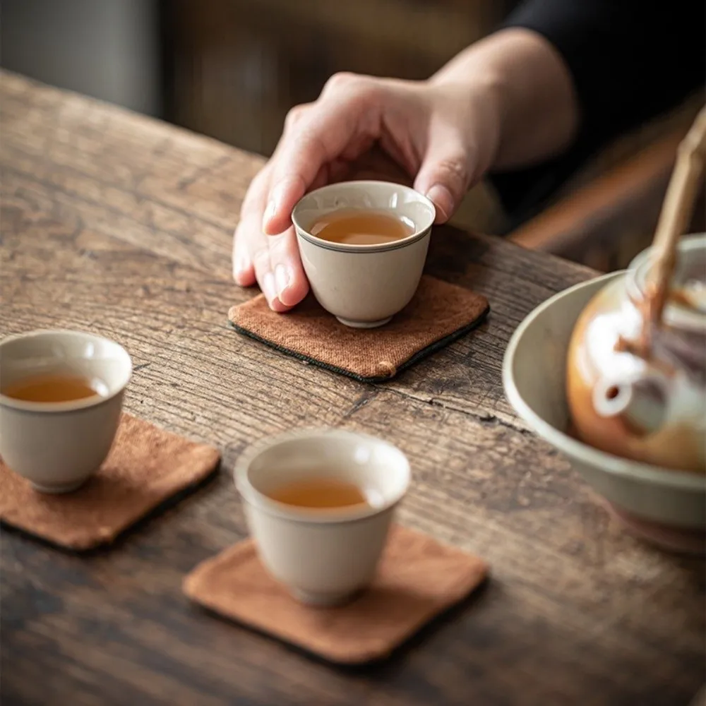 Hand-Sewn Teacup Pad Square/Hexagon Zen Grass And Wood Non-Slip Pad Tie-Dye Anti-Scalding Design Tea Space Cup Pad