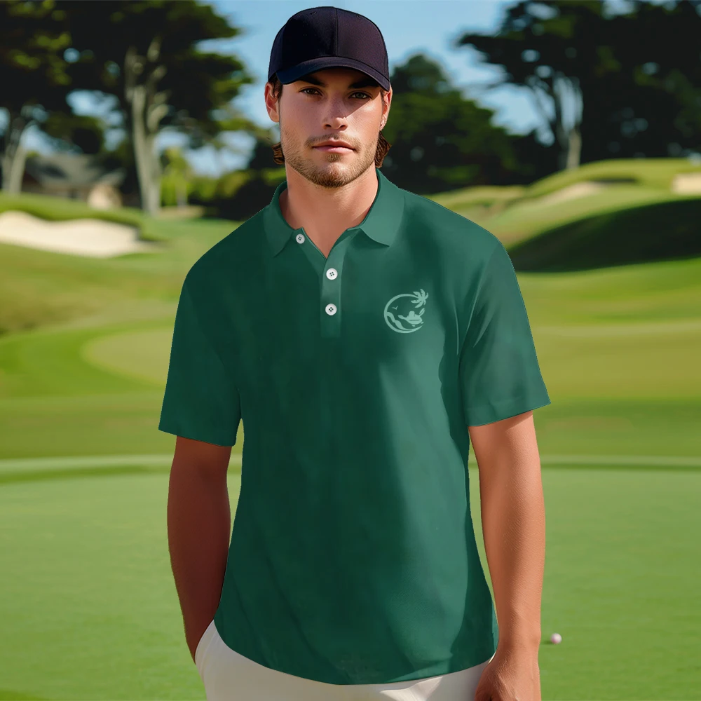 Polo Golf T-Shirt for Men Lightweight Short Sleeve Button Work Men Clothing Sea Turtle Graphic Green Quick Dry Golf Tee Tops