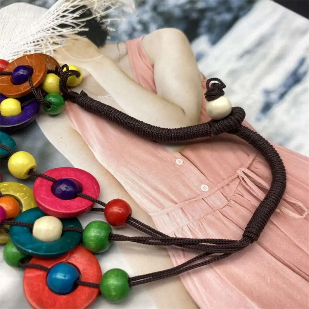 Statement Bib Beads Multi Layer Color Neck  Jewelry Wood  Pendant   Ethnic Customs