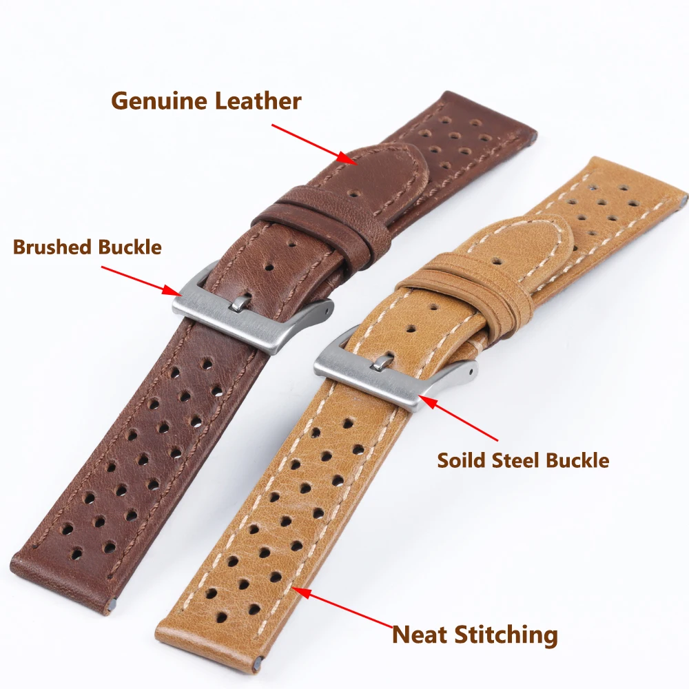 Genuine Leather Watch Strap for Tag Heuer Cowhide Breathable Watch Band 18mm 20mm 22mm for Seiko Men\'s Universal Watchband