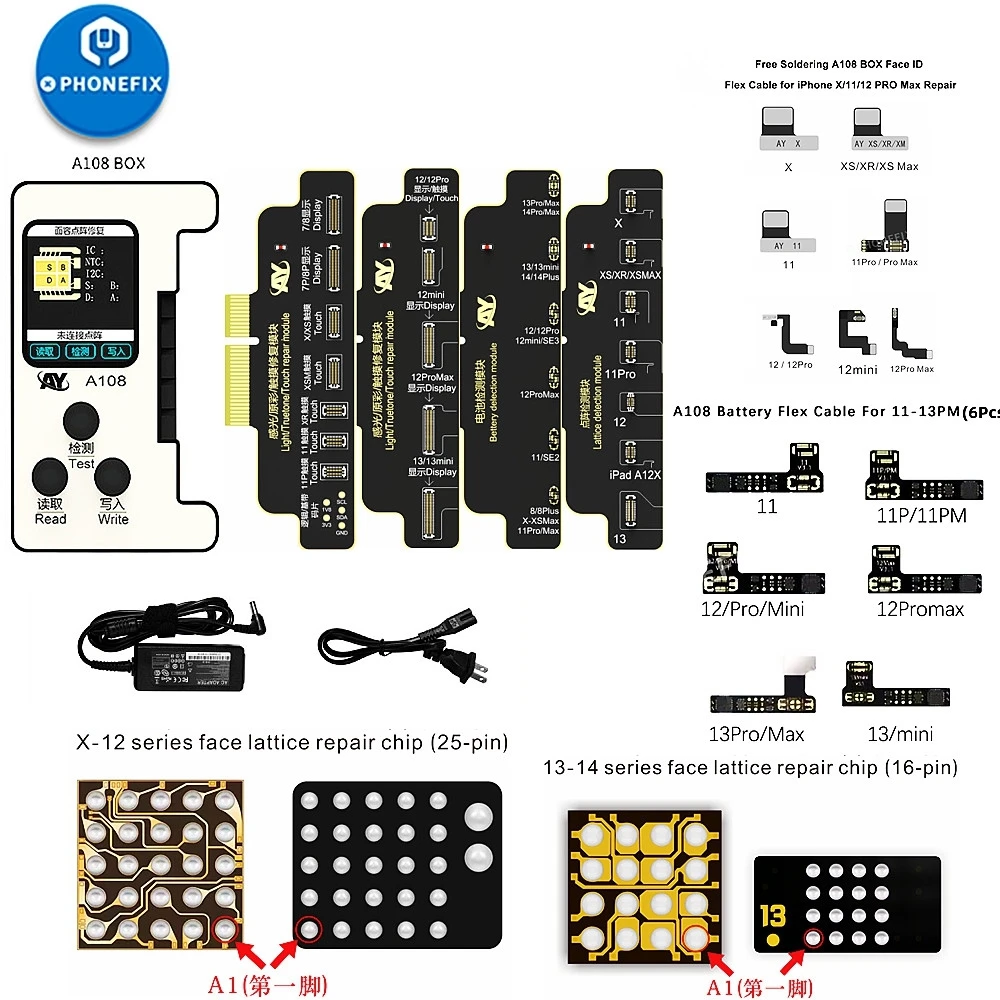 

Программатор батарей AY A108 True Tone, точечный матричный шлейф для ремонта iPhone X-14ProMax, оригинальный цвет