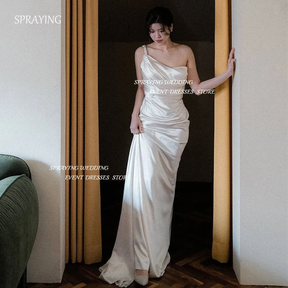 SPRAYING Elegant Ivory One Shoulder Sleeveless Wedding dress Mermaid Satin Floor Length Bridal Gowns Customized 웨딩드레스 2025