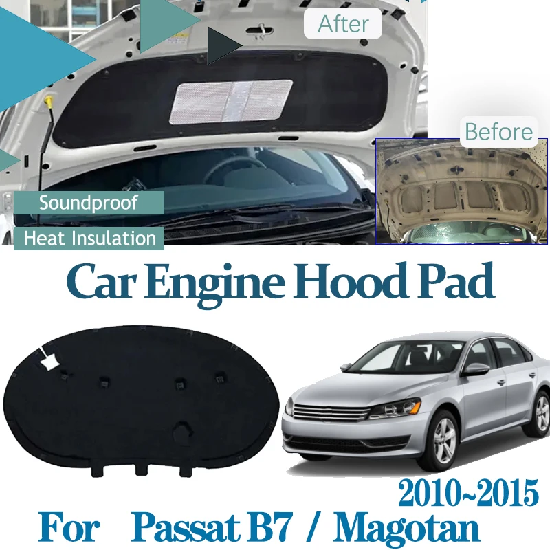 for Volkswagen VW Passat B7 Magotan 2010-2015 Car Hood Sound Pads Soundproof Fireproof Covers Thermal insulation Car Accessories