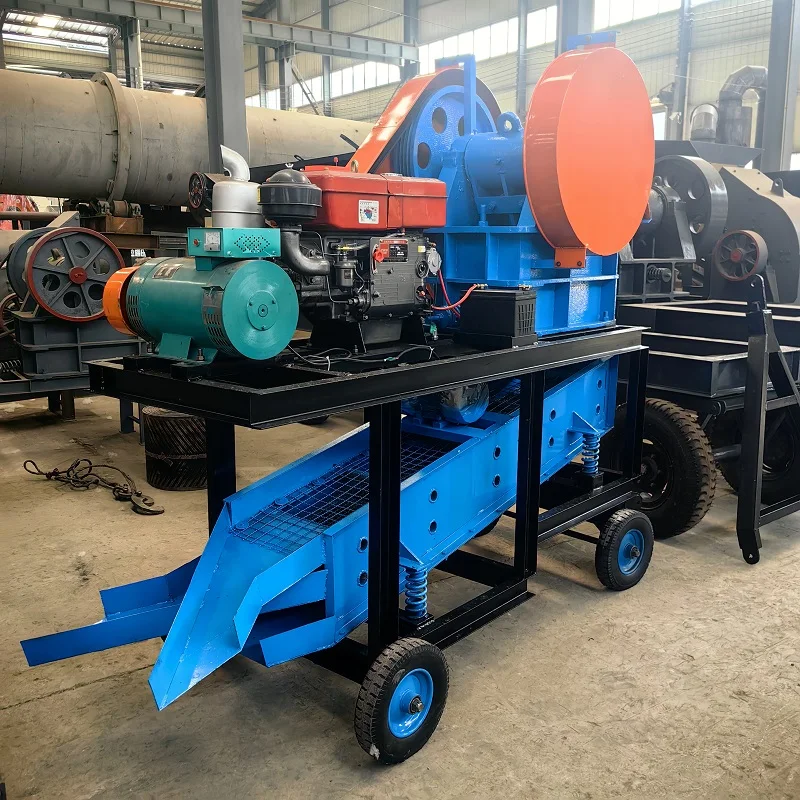 เครื่องบดหินควอตซ์แบบพกพาขนาดเล็ก 10-90 ตันต่อชั่วโมง, โรงงานบดทองคำขนาดเล็ก, เครื่องบดแบบกรามเคลื่อนที่ใช้เครื่องยนต์ดีเซล