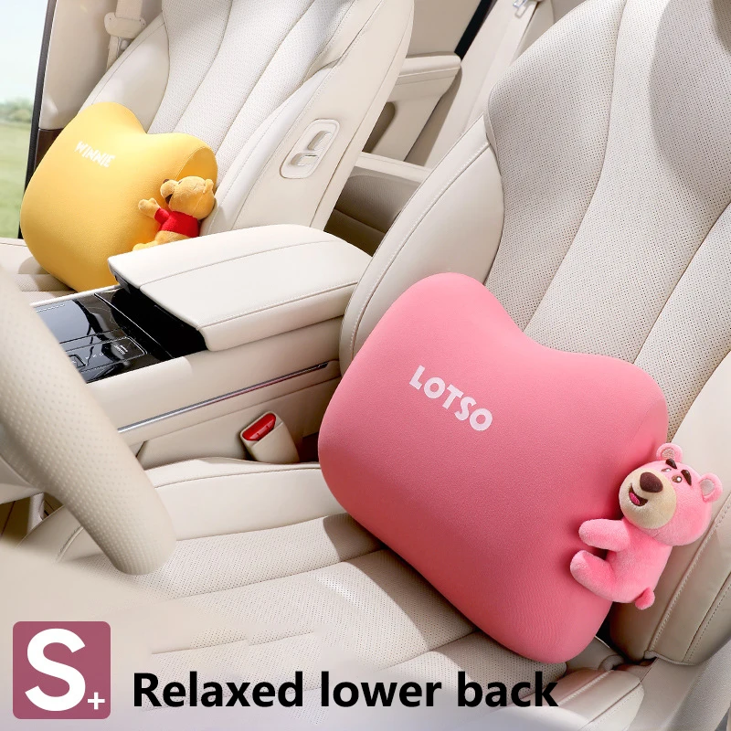 

Strawberry Bear Doll Waist Support Pillow Lotso Car Interior Seat Cushion Office Chair Backrest Protector Soft Waist Pillow