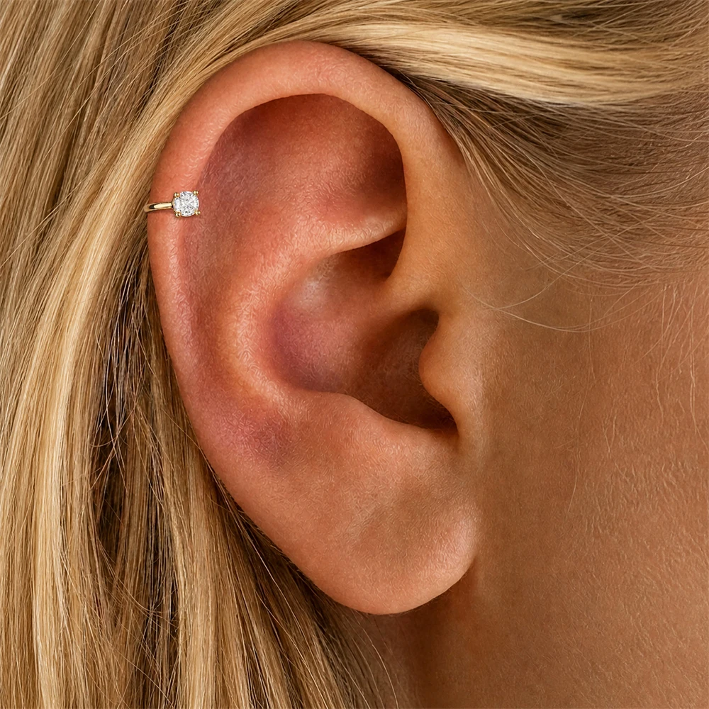 AIDE 925 Sterling Silver Petal Four-leaf Clover Horse Eyes CZ For Women Classic Cartilage Ear Clip Daily Wear Wedding Party Gift