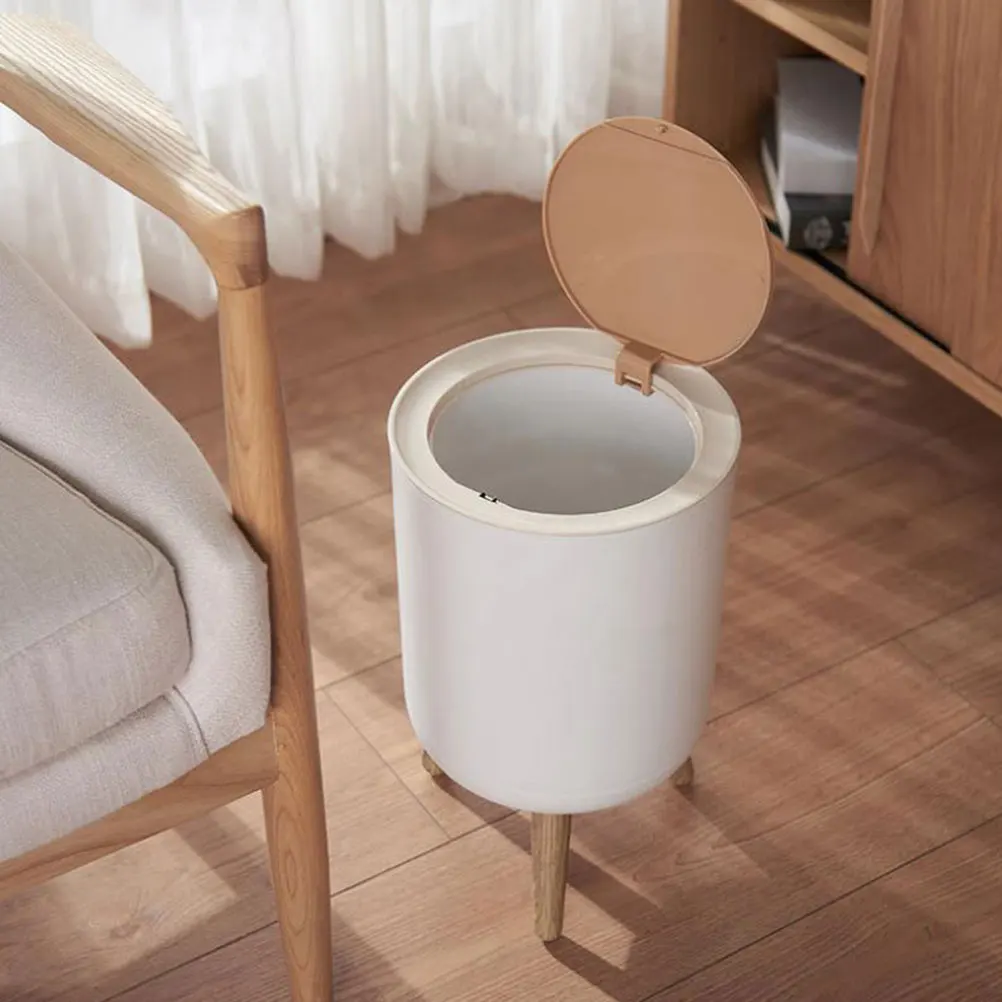 

Trash Can Lid High foot Wood Grain Kitchen Ash bin Waste Bucket Household Garbage Reusable Environmental Protection Functional