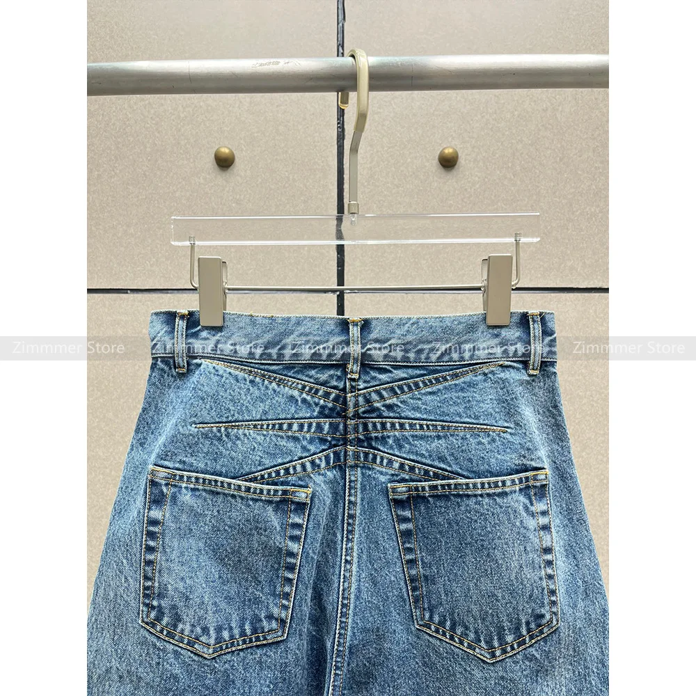 American retro high street washed and old back waist quilted jeans women high waisted loose banana pants