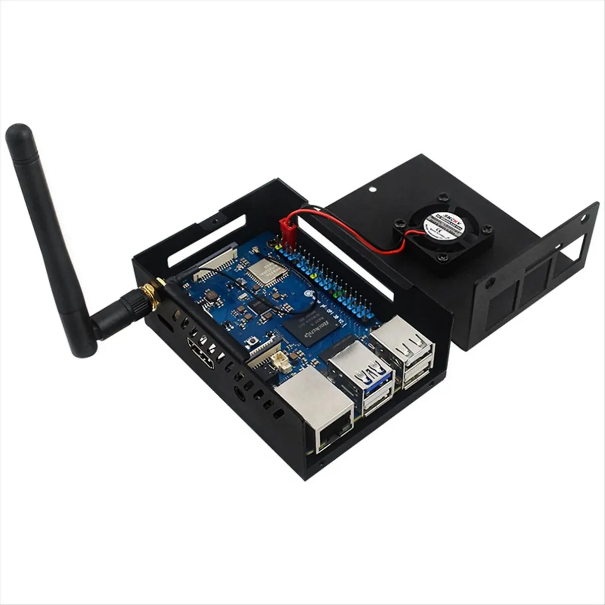 DT517 Mon.For 3B Case , Metal Shell with Fan & Heatsink for 3B 2GB / 4GB / 8GB Easy Install (with Antenna)