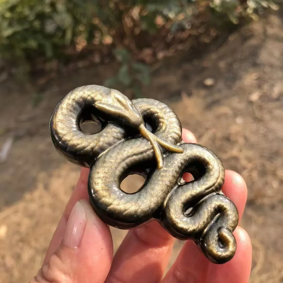 

1PC Natural Crystal Hand-Carved Gold Silver Obsidian Snake Healing Crystals Reiki Energy Stone Witchcraft Christmas Present