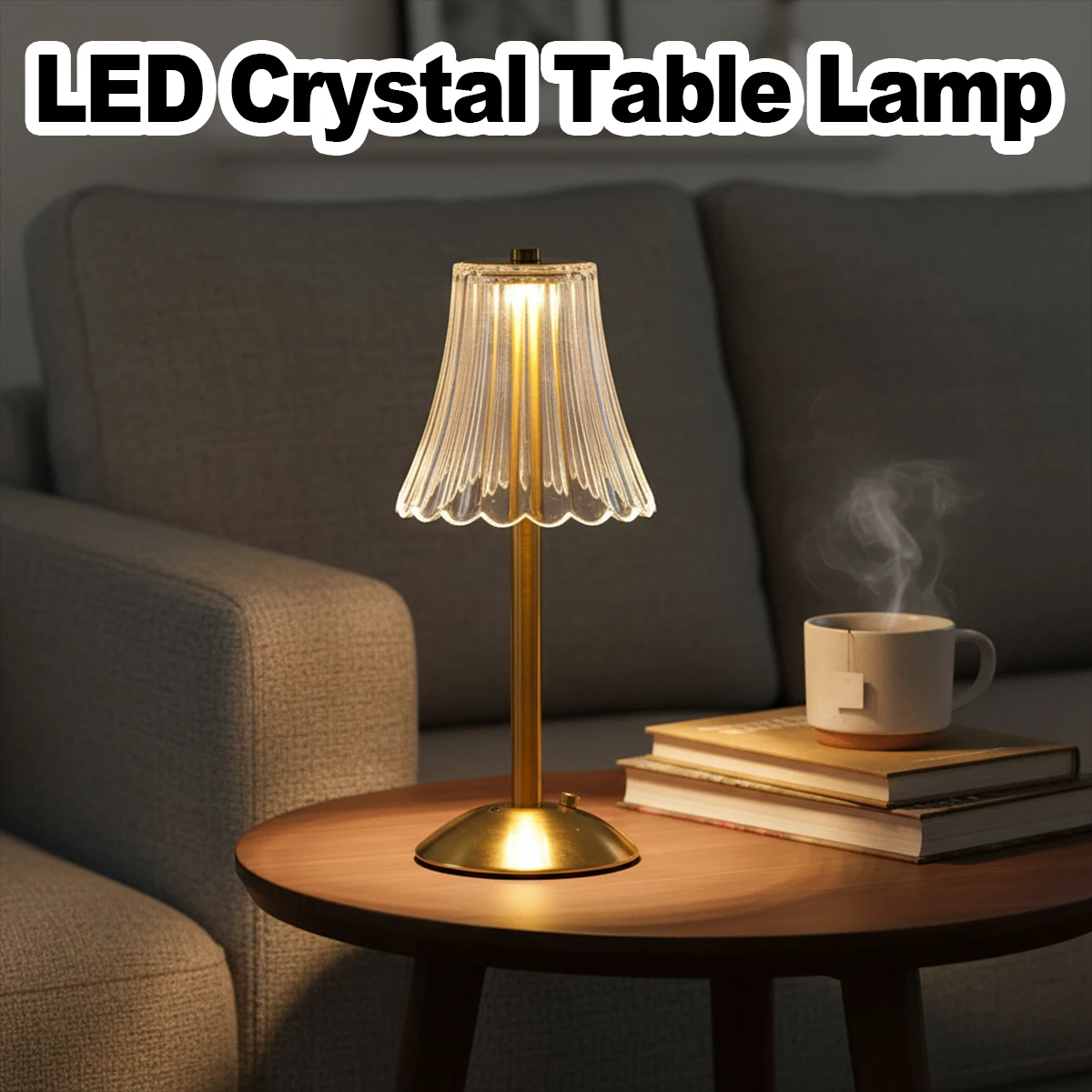 

3 Colors LED Table Lamp Touch Control Dimmable Rechargeable Cordless Golden Crystal Bedside Night Light Desk Fixture Luxury Home