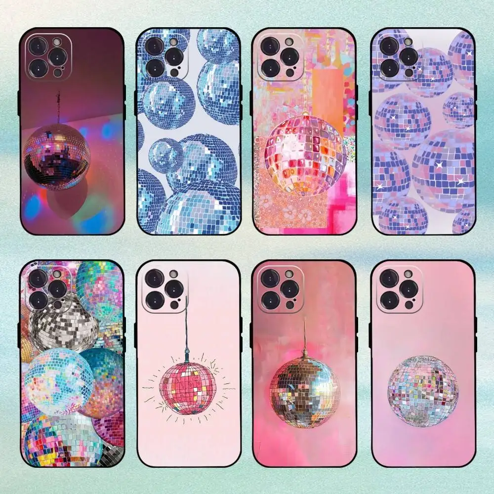 디스코 볼 아트 폰 케이스 아이폰 16,15,14,13,12,플러스,프로 맥스, 5G 기타용 소프트 블랙 커버