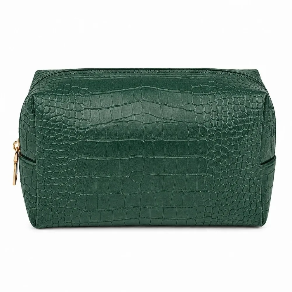 Portable Croc Embossed Makeup Bag Waterproof PU Leather Cosmetic Pouch Lightweight Large Capacity Toiletry Organizer